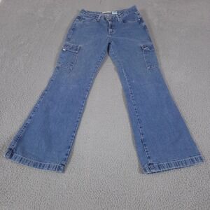 VINTAGE Gap Jeans Womens 10 Blue Cargo Flare Light Wash Denim Utility Y2K 90s
